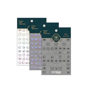 3D embossed line nail stickers with cute bear and rabbit patterns on mixed color bases