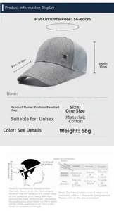 Size chart showing 10.5cm long brim, 56-60cm circumference and cotton mesh cap details