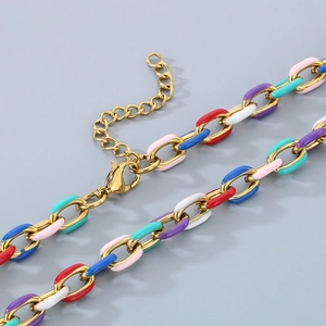 Colorful enamel link necklace in gold titanium steel for a summer vacation look