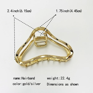 Detailed size specifications of the gold hollow metal hair claw clip with weight info