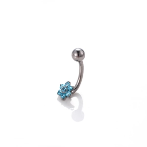 G23 titanium navel ring with blue zircon flower and internal thread for belly piercing