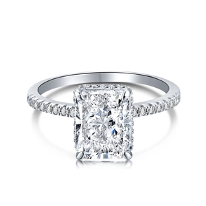 S925 sterling silver radiant cut rectangular zircon ring with pavé-set side stones