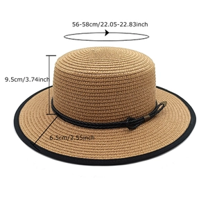 Damen Sommer Strohhut mit flacher Krone und schwarzem Band inklusive Maßangaben