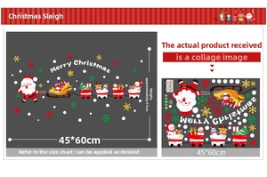 Christmas wall stickers with Santa, reindeer and snowman, layout size 45x60cm for glass