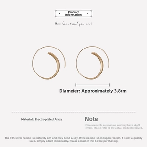 Detail view of 3.8cm gold spiral hoop earrings with matte finish and 925 silver needles