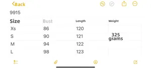 Detailed size chart for backless long dress showing bust and length measurements