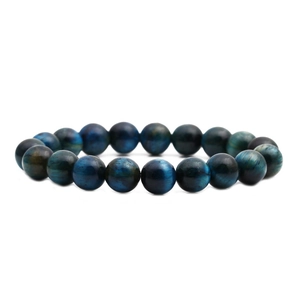 Classic deep blue tiger eye stone beaded bracelet for men on a white background