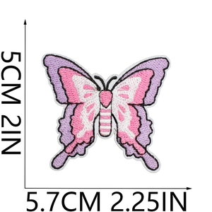 Detailed size view of a purple and pink butterfly embroidery patch with dimensions