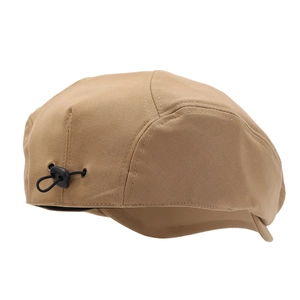 Minimalist khaki cotton ivy cap with adjustable elastic drawstring and twill texture