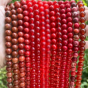 Red Natural Stone Agate Garnet Glass Chalcedony Round Loose Beads For DIY Jewelry Making Bracelet Necklace Crafting Polished