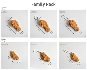 Vista dettagliata di portachiavi realistici a forma di cosce e ali di pollo fritto