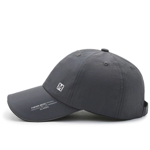 Dark grey quick-dry mesh baseball cap with M logo patch and fashion sport text on brim
