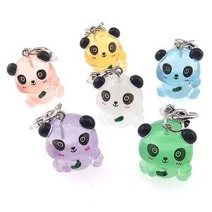 Luminous 3D cartoon panda keychains in colorful translucent resin for bags and charms