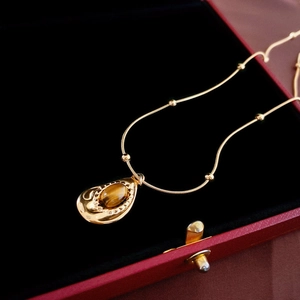 Collana Con Pendente A Goccia Vintage Con Pietra Occhio Di Tigre In Acciaio Inossidabile Dorato Catena A Serpente Per Donna