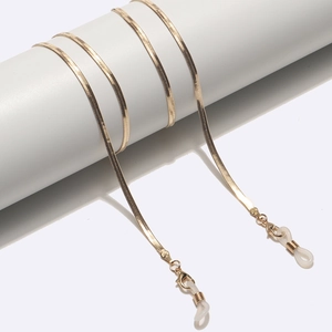 Elegant gold flat snake chain for glasses with silicone loops and lobster clasps