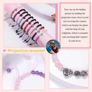 Custom heart projection bracelet with natural tiger eye beads and photo pendant