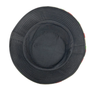 Double-sided strawberry print bucket hat with black inner lining for sun protection