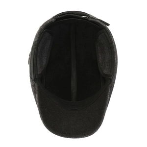 Winter plaid flat cap for men featuring fold-out ear flaps and warm padded lining