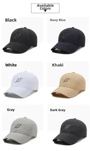 Detailed close-up showing six color options of breathable mesh laser-cut baseball caps