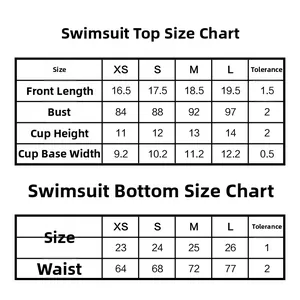 Detailed size chart for leopard print bikini set including top and bottom measurements