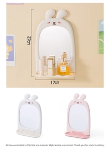 Cute bunny ear makeup mirror with tray storage for desktop or wall mounting
