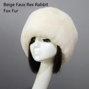 Close-up of beige faux fur texture on a thick Russian style winter hat for warmth