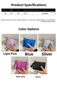 Detailed size specifications for a stylish crocodile pattern faux leather clutch bag