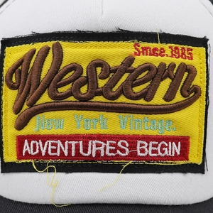 Detailed embroidery showing Western and 1985 New York Vintage text on the baseball cap