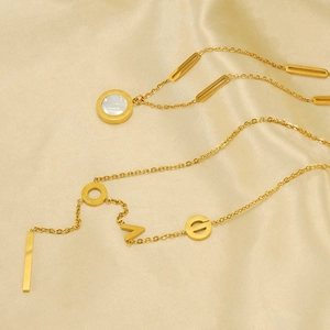 Chic 18k gold plated stainless steel layered necklace with LOVE letters and shell pendant