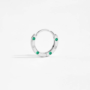Elegant S925 sterling silver huggie earrings with green and white zircon gemstones