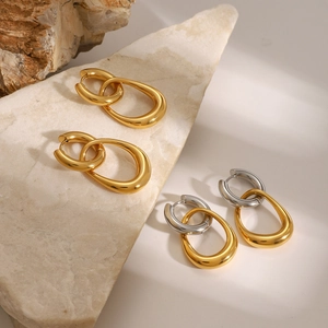 Minimalist double circle stainless steel hoop earrings in gold and silver finish