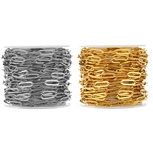 18K gold and silver plated stainless steel oval link chain rolls for DIY jewelry making
