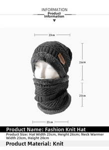 Detail view of dark grey knit hat and neck warmer set with soft thermal fleece lining