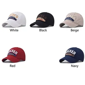 Vintage washed cotton baseball caps with rocker embroidery in five assorted colors