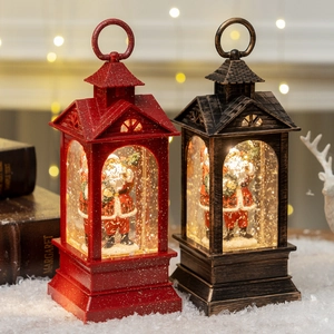 Luminous Christmas lantern music box with Santa Claus and swirling glitter snow effect
