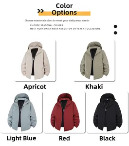Selection of hooded windbreaker jackets in apricot, khaki, light blue, red and black