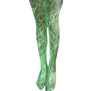 Bas résille motif toile d'araignée vert fluo phosphorescent pour Halloween