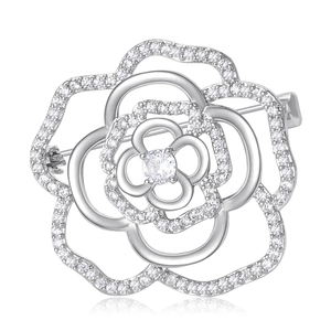 Luxurious Copper Camellia Flower Hollow Brooch Micro-set Zirconia Rose Pin Elegant Wedding Party Jewelry For Women