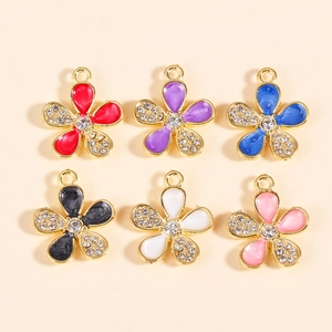 Flower charms with colorful enamel and sparkling rhinestones for DIY jewelry making