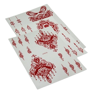 Three-piece set of deep red henna mandala temporary tattoo stickers with paisley patterns