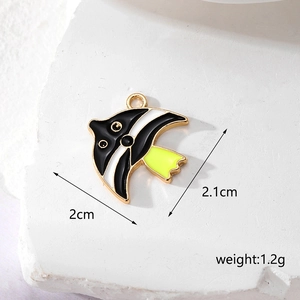 Detailed size view of colorful tropical fish pendant showing 2cm by 2.1cm dimensions
