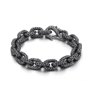 Men's retro titanium steel bracelet with hammered texture and S-hook clasp
