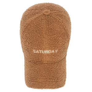 Brown fleece baseball cap for women with Saturday embroidery in soft plush fabric
