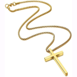 Minimalist gold titanium steel cross necklace with box chain for men and women