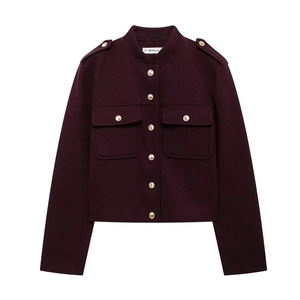 Giacca Corta In Lana Da Donna Collo Alto Bottoni In Metallo Dorato Stile Militare Britannico Moda Invernale