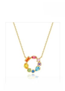 Detailed close-up of rainbow zircon pendant necklace in 18K gold S925 sterling silver