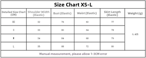 Detailed size chart for lace mini dress including XS to L measurements in centimeters