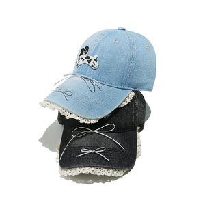 Casquette de baseball en jean avec bordure en dentelle et nœud papillon mignon