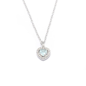 Elegant silver heart necklace with light blue zircon and crystals on cross chain