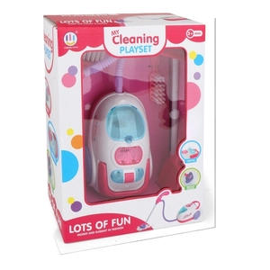 Kids cleaning playset with pink toy vacuum cleaner for girls aged 3 and above